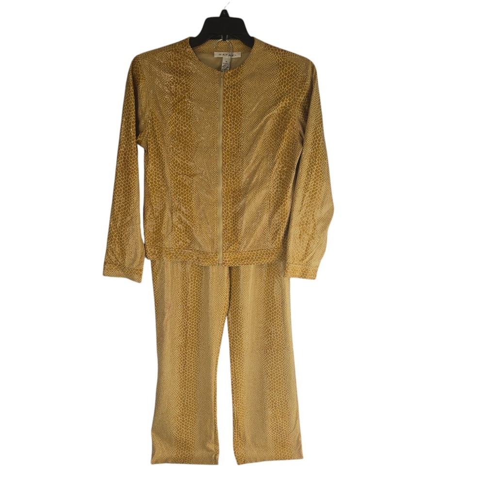 Rafael Womens M/12 Gold Snakeskin Print Shimmer Jacket and Pants Matching Set